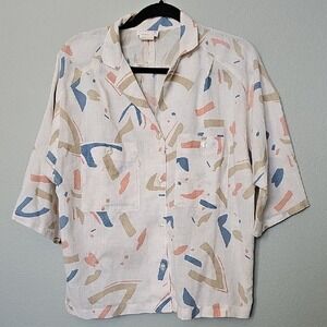 Cos Cob Vintage 80's Button Front Colorful Flax Blend Shirt Size 14